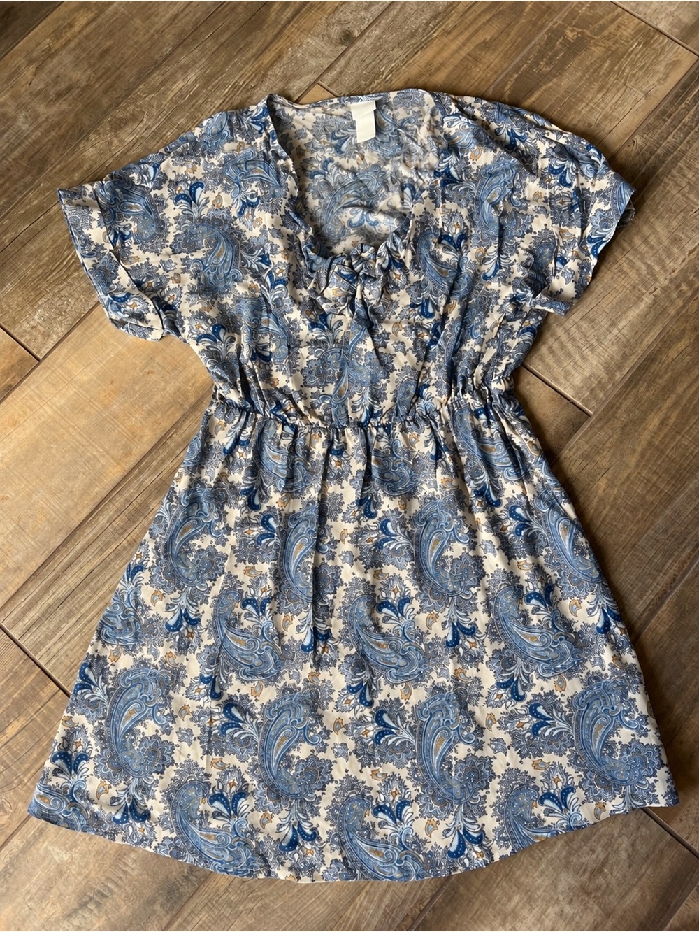 H&M Blue Paisley Casual Elastic-Waist Dress